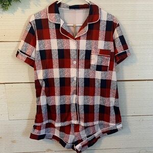 Burgundy & Black Checkered 2-Piece PJ Shorts Set.  Size XL
